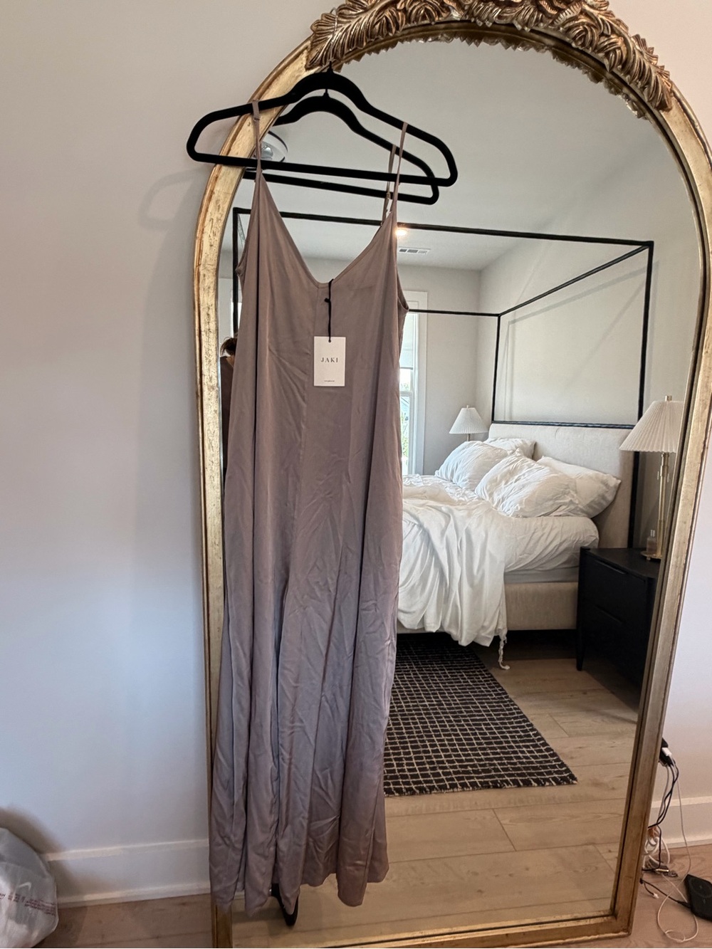 JAKI Taupe Slip Jumpsuit - Spaghetti Strap V-Neck